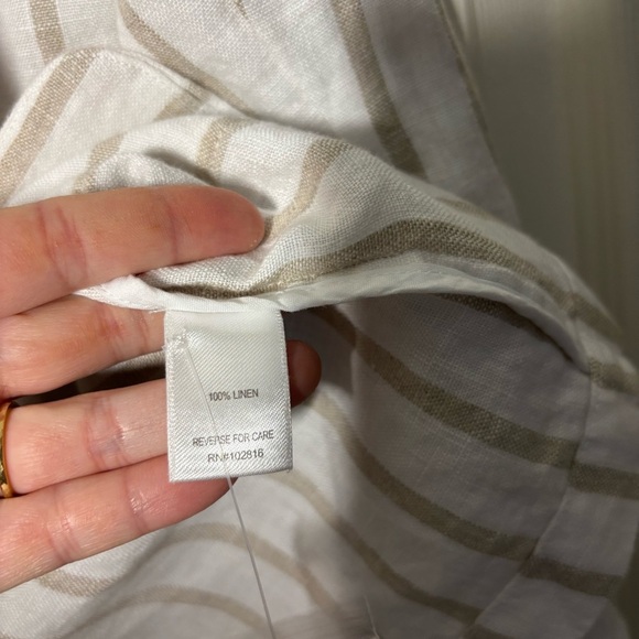 Garnet Hill Blazer Medium Womens White Linen Striped Jacket Lightweight Longline - Picture 10 of 11